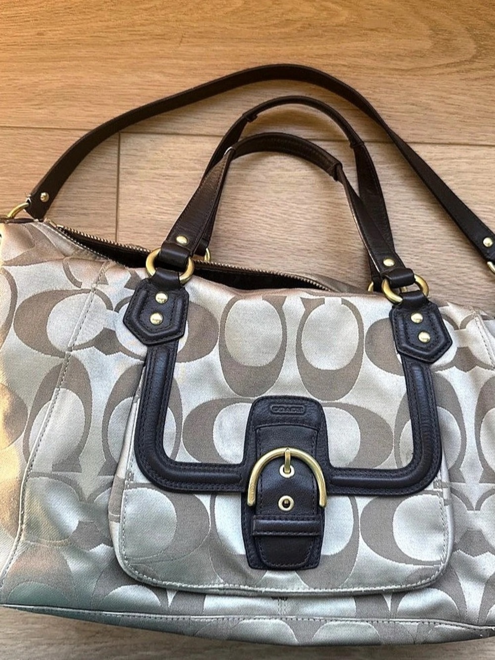 Coach Campbell Signature Satchel F25292 Shoulder Bag in Gray & Brown
